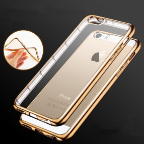 Луксозен силиконов гръб ТПУ прозрачен Fashion за Apple iPhone 6 4.7 / Apple iPhone 6s 4.7 златист кант
